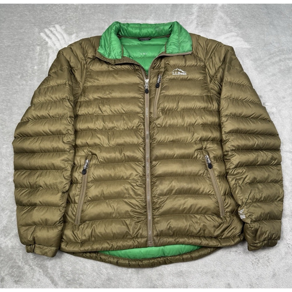 L.L. Bean 850 Puffer Jacket Mens Small Green Goose Down Downtek Insulated Coat